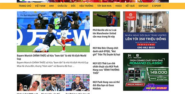 Mẫu web tin tức bóng đá
